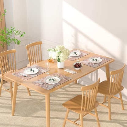 QIYI Placemats Set of 6, 12x18 Inch Faux Leather Place Mats for Kitchen Dinning, Heat Resistant Anti Slip Floral Table Mats, Waterproof Wipeable Washable Placemat Thanksgiving Table Décor, Brown