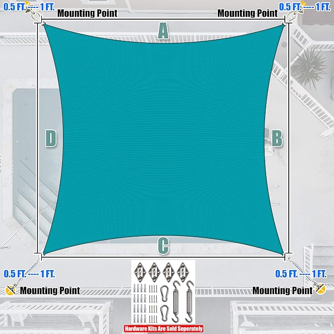 Amgo Custom Size 7' x 14' Turquoise Rectangle Square Sun Shade Sail UPF50+ - Image 8