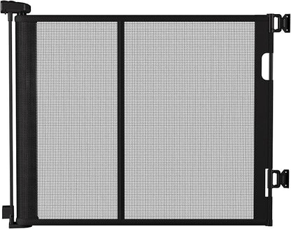 150 inches Retractable Baby Gate, 34 inches Tall Extra Wide Safety Gate for Large Hallways, Open Areas, Pet Zones, Durable Mesh Gate for Kids and Dogs, Black