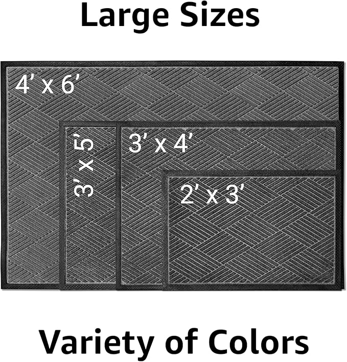Ecomills Deluxe Diamond Entrance Door Mat, X-Large Heavy Duty Absorbent Rubber Rug, Charcoal, 3’ X 5’ feet