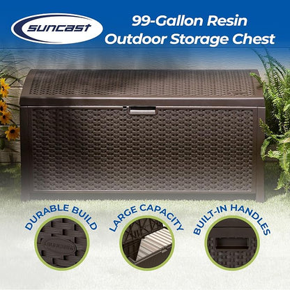 Suncast 99 Gallon Deck Garden Garage Home Wicker Resin Pool Box - Image 2