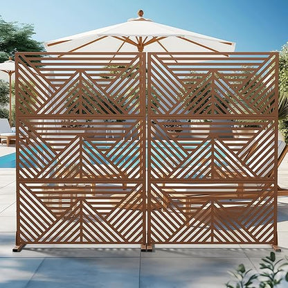 Casaphoria 72" H x 47" W Metal Outdoor Privacy Screen, Freestanding Decorative Divider for Patio, Deck, Balcony, and Garden with Stable Base, Brown Zodiac