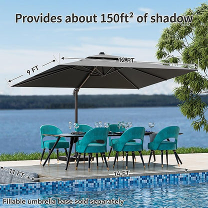 9x12FT Cantilever Patio Umbrella Heavy-Duty Aluminum | 360° Rotating Double - Image 2