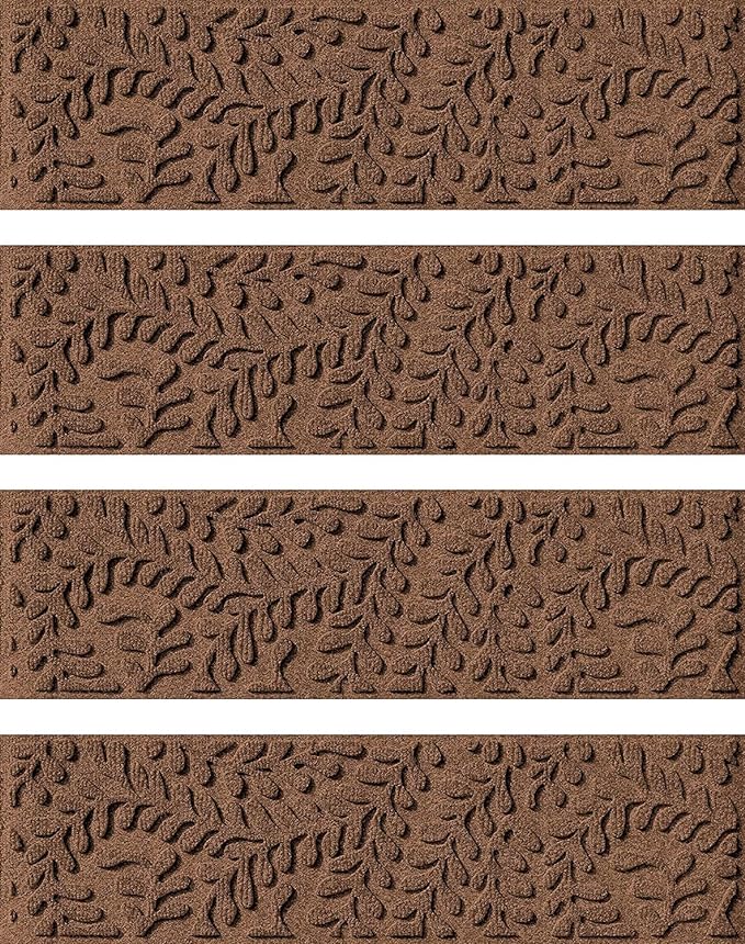 Bungalow Flooring Waterhog Stair Treads (Set of 4) – 8 1/2 x 30 Inches, Durable,Water-Trapping, Indoor/Outdoor Floor Covering, Boxwood Collection – Made in USA, Dark Brown