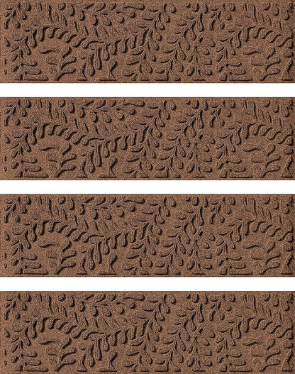 Bungalow Flooring Waterhog Stair Treads (Set of 4) – 8 1/2 x 30 Inches, Durable,Water-Trapping, Indoor/Outdoor Floor Covering, Boxwood Collection – Made in USA, Dark Brown