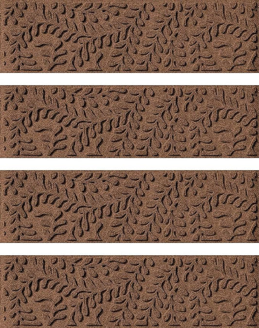 Bungalow Flooring Waterhog Stair Treads (Set of 4) – 8 1/2 x 30 Inches, Durable,Water-Trapping, Indoor/Outdoor Floor Covering, Boxwood Collection – Made in USA, Dark Brown