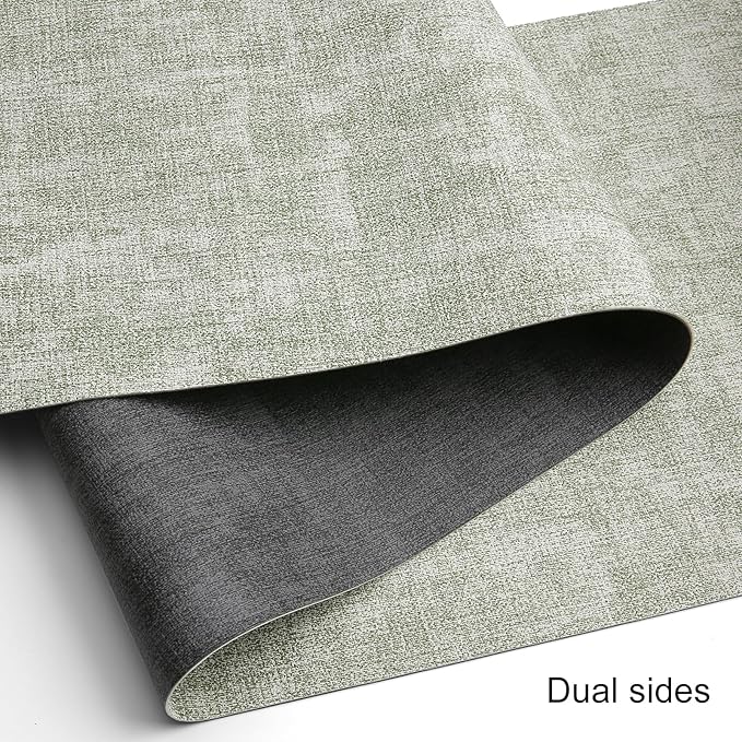 Table Runners 55 Inches Long, Dual-Sided Faux Leather Farmhouse Table Runner Waterproof Non-Slip for Living Room Party Home Decor Holiday Decorations(Gray Grass Green, 15 x 55 Inch)