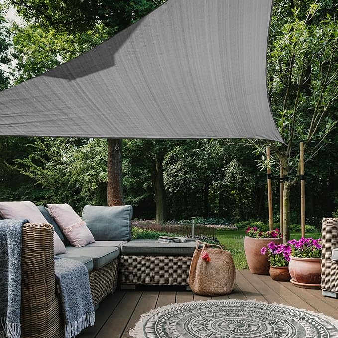16' x 16' x 16' Triangle Sun Shade Sail, 185 GSM HDPE, Dark Grey | 95% UV block by LagemiexShadeProduct