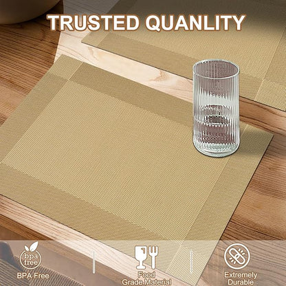 BETEAM Placemats Set of 8, Woven Vinyl Placemat for Dining Table Washable Wipeable Kitchen Place Mats Durable Indoor Outdoor Table Mats