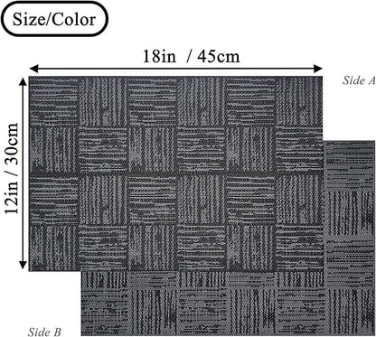Black Placemats Set of 4, Plastic Vinyl 18" x 12" Place Mats for Dinner Table, No-Slip Wipeable Table Mats Daily Use Patio Kitchen Decoration