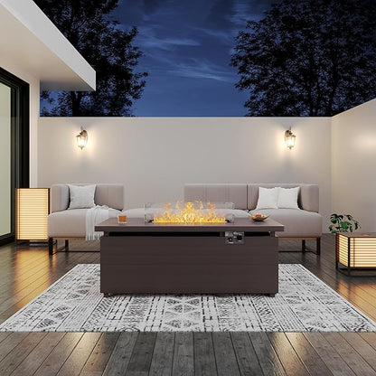 Sundale Outdoor 51 Inch Outdoor Fire Pit Table, 50,000BTU Rectangle Propane Fire Pit with Sliding Tank Holder, Glass Wind Guard, Removable Lid, CSA Certified, Brown