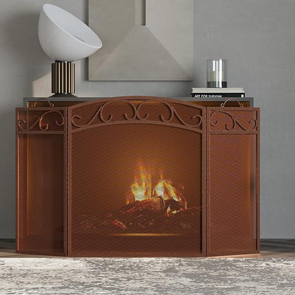 Fire Beauty Fireplace Screen 3 Panel with Handles Wrought Iron 51"(L) x31(H) Spark Guard Cover(Antique Bronze)