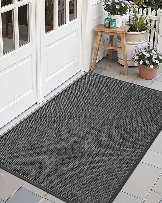 Color&Geometry Large Front Door Mat Outside Entrance, Heavy Duty Non Slip Low Profile Doormat for Entryway, Trap Dirt and Moisture Welcome Mats All-Weather, Easy Clean, Patio, Garage, 48"x72" Grey