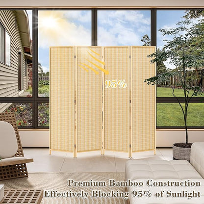 WelFurGeer 4 Panel Bamboo Room Divider, Folding Privacy Screen for Room Separation, Natural Wood Room Partitions and Dividers, Patio Privacy Panels, Decorative Wall Divider for Home, Office, Studio