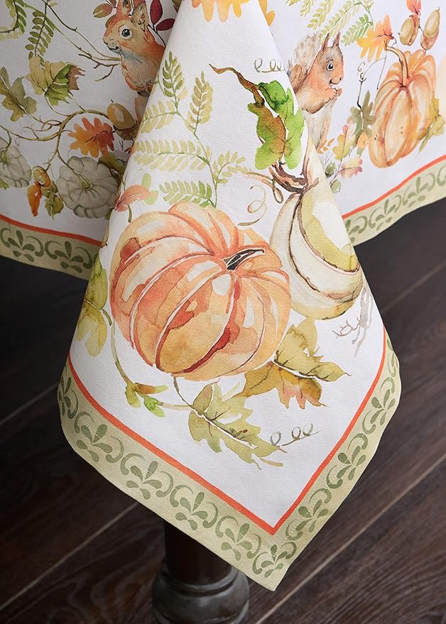 Maison d' Hermine Table Cloth Rectangle Table 100% Cotton 60 x 108 Inches Fall Tablecloth Reusable Everyday Use for Thanksgiving Christmas Decorations Dining Farmhouse Party (Pumpkin Passion)
