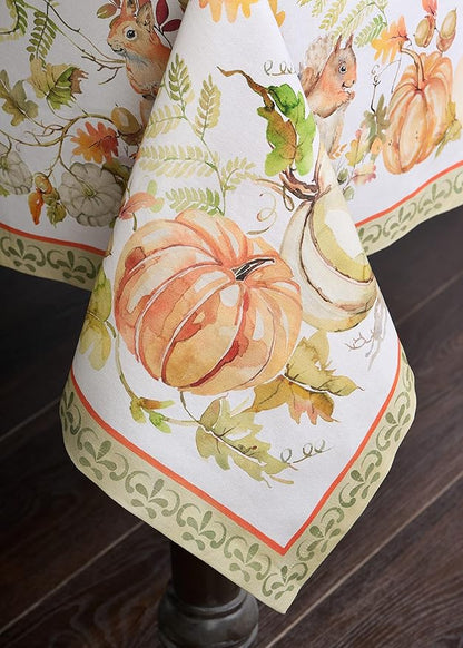 Maison d' Hermine Table Cloth Rectangle Table 100% Cotton 60 x 120 Inches Fall Tablecloth Reusable Everyday Use for Thanksgiving Christmas Decorations Dining Farmhouse Party (Pumpkin Passion)