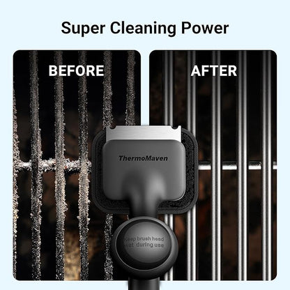 ThermoMaven BBQ Grill Brush Bristle Free - 17" Safe Steam Grill Cleaner Brush with Scraper and 3 Brush Heads for Porcelain/Gas/Charcoal Grill Outdoor Grill Barbecue Cleaner