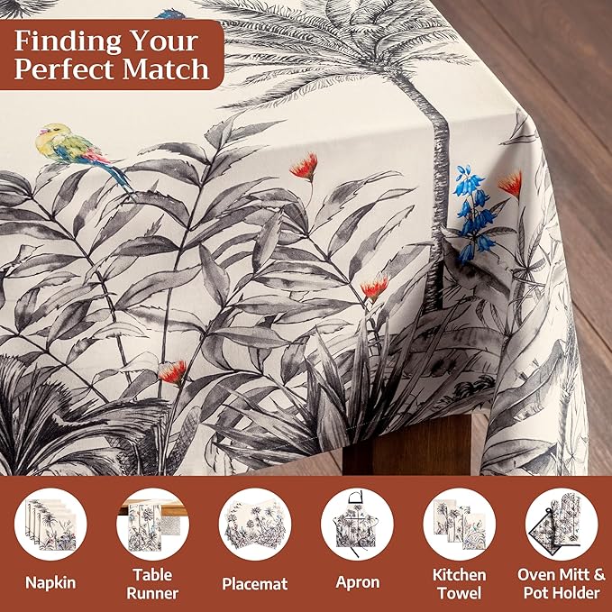 Maison d' Hermine Table Cloth Rectangle Table 100% Cotton 54 x 72 Inches Fall Tablecloth Reusable Everyday Use for Thanksgiving Christmas Decorations Dining Farmhouse Party (Amazonia)