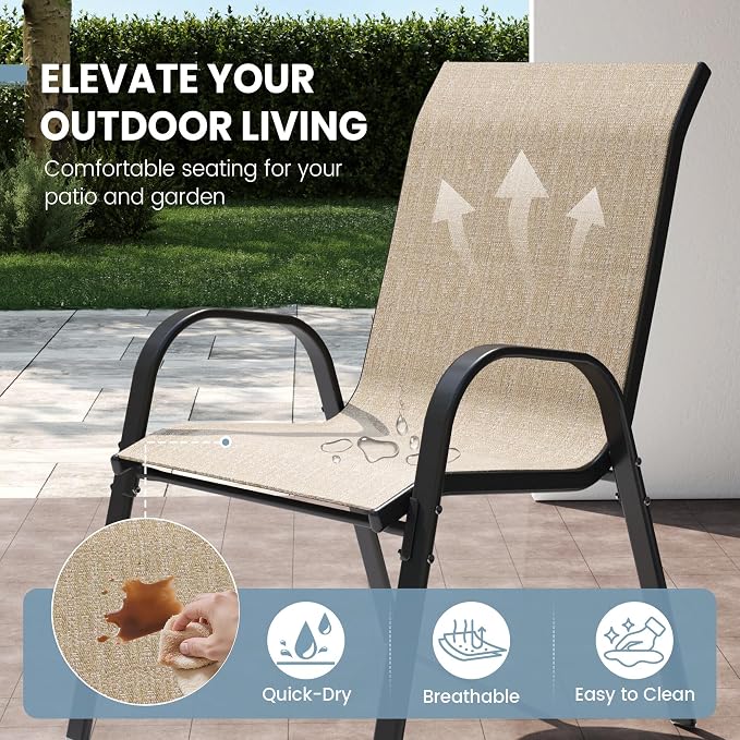 Patio Dining Chairs Set of 4, Outdoor Stackable Dining Chairs High Back - Image 6