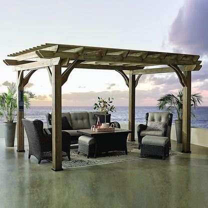 Backyard Discovery Somerville 14' x 10' Cedar Wood Pergola Kit with Trellis Roof, All-Season Durability, High-Wind Rating, PowerPort, Shade for Outdoor Patio, Deck, Garden, and Entertaining
