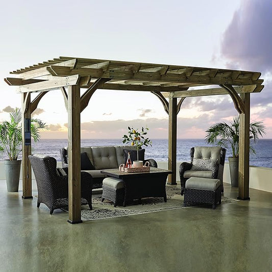 Backyard Discovery Somerville 14' x 10' Cedar Wood Pergola Kit with Trellis Roof, All-Season Durability, High-Wind Rating, PowerPort, Shade for Outdoor Patio, Deck, Garden, and Entertaining