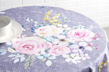 Maison d' Hermine Table Cloth Round Table 100% Cotton 63 Inches Tablecloth Reusable Decorative for Dining Room, Farmhouse, Home, Party, Festive & Wedding Spring Summer - Sweet Rose Lavender - Lush