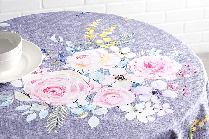 Maison d' Hermine Table Cloth Round Table 100% Cotton 69 Inches Tablecloth Reusable Decorative for Dining Room, Farmhouse, Home, Party, Festive & Wedding Spring Summer - Sweet Rose Lavender - Lush