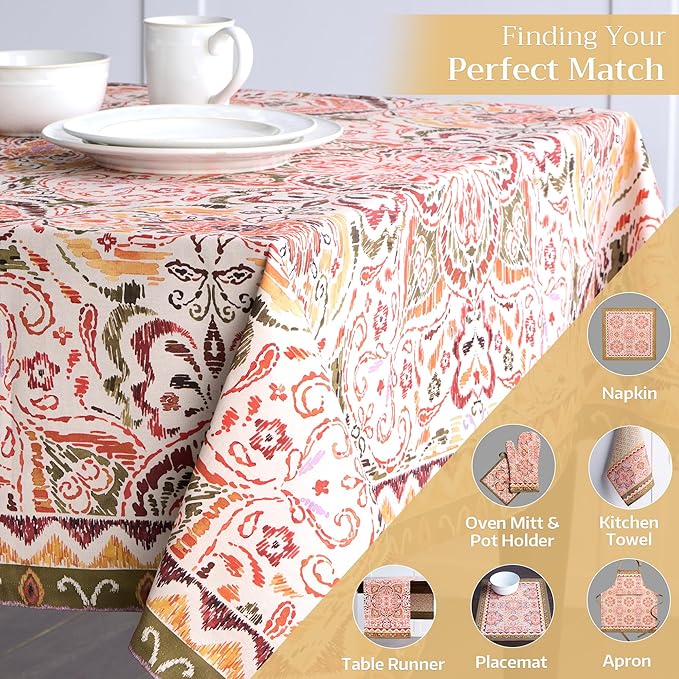 Maison d' Hermine Table Cloth Rectangle Table 100% Cotton 70 x 90 Inches Fall Tablecloth Reusable Everyday Use for Thanksgiving Christmas Decorations Dining Farmhouse Party (Damask)