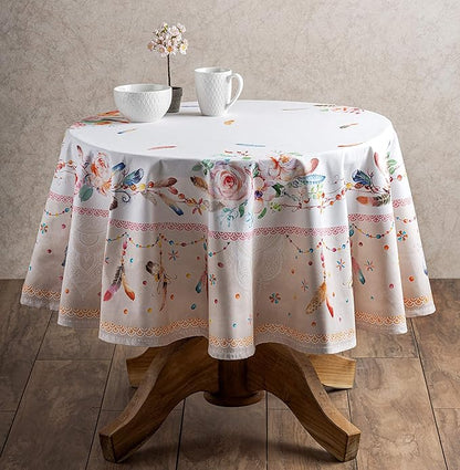 Maison d' Hermine Table Cloth Round Table 100% Cotton 69 Inches Tablecloth Reusable Decorative Everyday Use for Dining Room, Farmhouse, Home, Party, Festive & Wedding Spring Summer - Ibiza - Beige