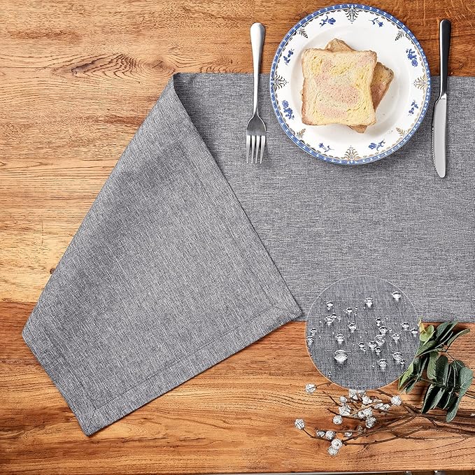 Mebakuk Linen Farmhouse Table Runner Large Burlap Style Soft and Waterproof Decorative Fabric Runner for Outdoor Wedding and Dinner (14 x 132 Inch, Dark Grey)