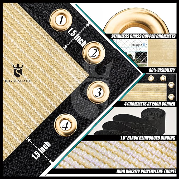 Royal Shade Custom Size 4' x 60' Beige Fence Privacy Screen Windscreen Cover Netting Mesh Fabric Cloth - Cable Zip Ties Included (We Make Custom Size)