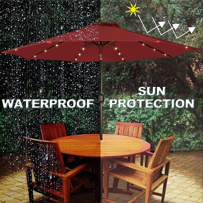 9 ft Solar Umbrella, 32 LED Lighted Patio Umbrella, Table Market Umbrella - Image 5