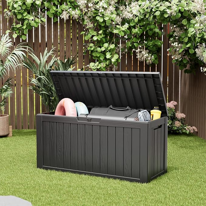 Deck Box, 82 Gallon Resin Indoor and Outdoor Storage Box Waterproof by KAMABOKO