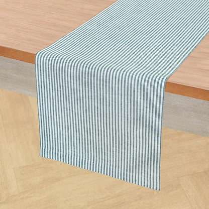 Solino Home Linen Striped Table Runner 60 Inches - Narrow Stripe, 100% Pure Linen Rainforest and White Small Table Runner 14 x 60 Inch Ideal for Dresser and Coffee Tables - St Patricks Day