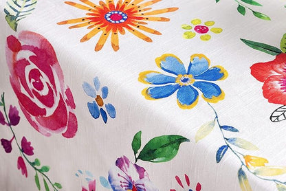 Maison d' Hermine Table Cloth Rectangle Table 100% Cotton 70 x 120 Inches Tablecloth Reusable for Dining Room, Farmhouse, Home, Party, Festive & Wedding Spring Summer - Happy Florals - Sweety