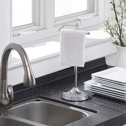 SunnyPoint Heavy Weight Classic Decorative Metal Fingertip Towel Holder Stand for Bathroom, Kitchen, Vanity and Countertops; Hanging Bar is 14.2" Height (Chrome, 15.6" x 5.6" x 5.6")