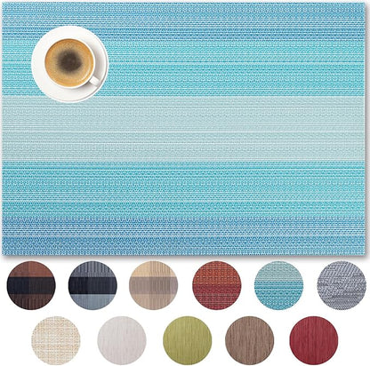 Placemats Set of 12 - Easy Clean Woven Vinyl Placemats for Dining Table, Indoor/Outdoor Place Mats, Washable PVC Table Mats（Ocean Geode）