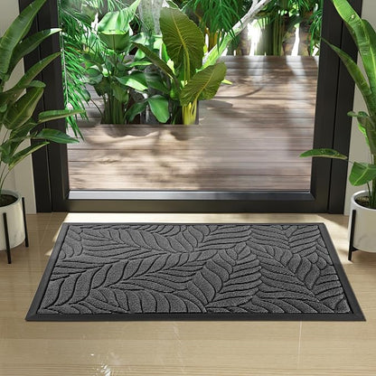 Yimobra Front Door Mat Outdoor Indoor, 29.5x17 All-Season Waterproof Door Mat Outside Entrance, All-Weather Non-Slip Outside Doormat for Garage Patio Entryway, Grey