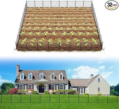 FXW Decorative Garden Fence for Yard - 20in(H) x 59.2ft(L) 32 Panels - Metal Fencing Panels - Animal Barrier Border for Dogs & Rabbits, Flower & Plant Edging