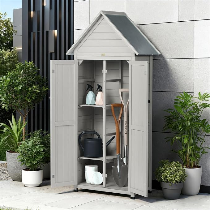 Outdoor Storage Shed with Floor & Adjustable Shelves, Wooden Garden Tool - Image 6