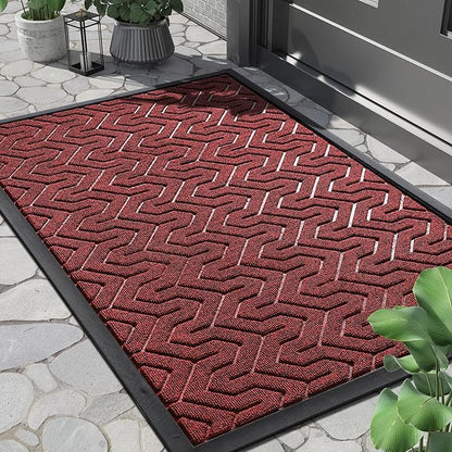 Yimobra Large Door Mat Outside Entrance 36x24, Waterproof Heavy Duty Outdoor Mats for Front Door, Non Slip Rubber Entry Mat for Garage Patio Indoor, Easy Clean, Black Red