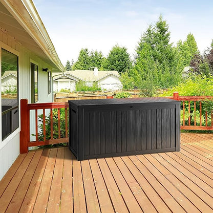 TARKARI 270 Gallon Lockable Resin Deck Box, Waterproof & UV-Resistant Outdoor Storage Box for Outdoor Cushion Storage, Garden Tools & Pool Accessories Storage, Black