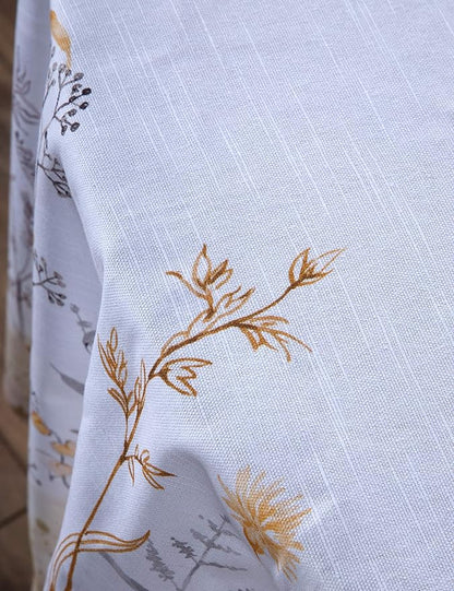 Maison d' Hermine Table Cloth Round Table 100% Cotton 69 Inches Tablecloth Reusable Decorative for Dining Room, Farmhouse, Home, Party, Festive & Wedding Spring Summer - Meadow Florals - Beige