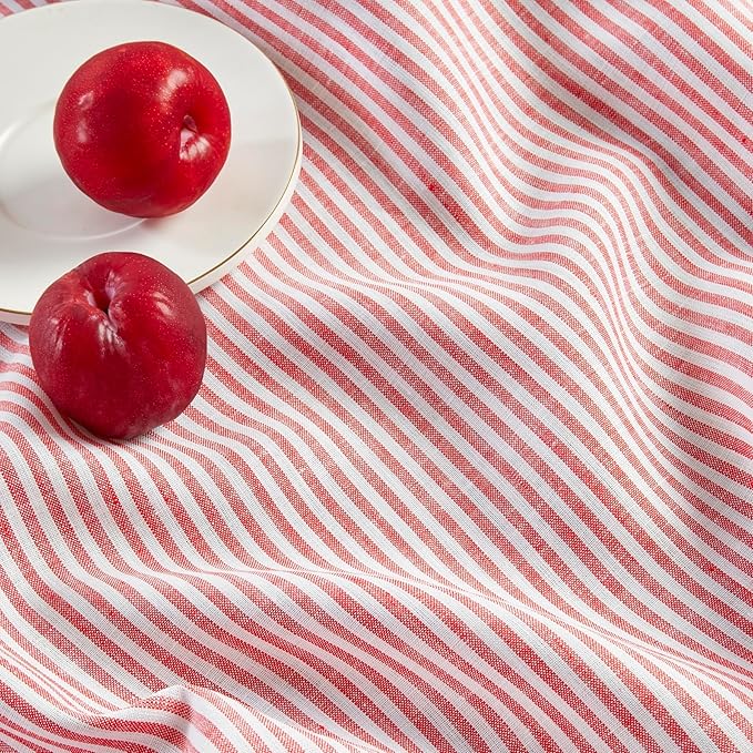 Solino Home Linen Table Runner 72 Inches Long - Narrow Stripe, 100% Pure Linen Red and White Table Runner 14 x 72 Inch for Dining, Dresser, Valentines, Winter, Spring, Easter