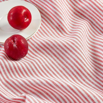 Solino Home Linen Table Runner 48 Inches - Narrow Stripe 100% Pure Linen Red and White Farmhouse Table Runner 14 x 48 Inch Ideal for Dresser and Coffee Tables - Valentines, Winter, Spring, Easter