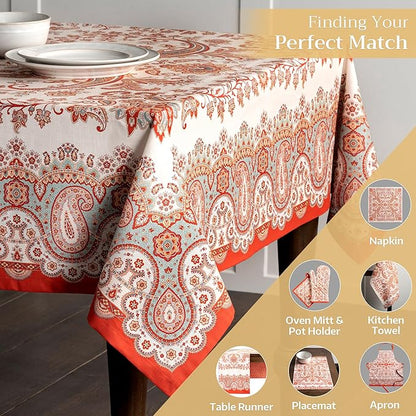 Maison d' Hermine Table Cloth Rectangle Table 100% Cotton 70 x 140 Inches Fall Tablecloth Reusable Everyday Use for Thanksgiving Christmas Decorations Dining Farmhouse Party (Cachemire)