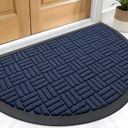 OLANLY Half Circle Door Mat Outside Entrance 29.5x17, Absorbent, Heavy Duty Sturdy Natural Rubber Doormat Indoor Outdoor, Fade Resistant, Non-Slip Backing Low Profile Floor Mat for Entryway, Navy Blue