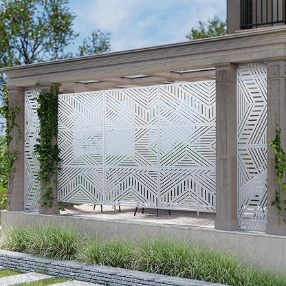 Casaphoria Metal Privacy Screen Outdoor, 72" H x 47" W Freestanding Decorative Privacy Screen for Patio Deck Balcony Garden with Stable Base, White-Ivan