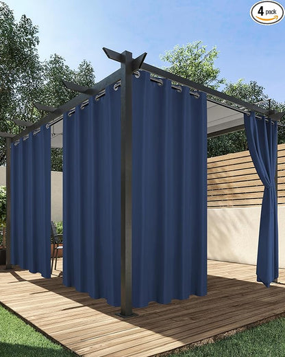 HolidayIdeas Outdoor Curtains for Patio Waterproof 4 Pcs 54x108 Inch Navy | by HolidayIdeas