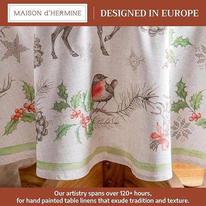 Maison d' Hermine Table Cloth Round Table 100% Cotton 63 Inches Fall Tablecloth Reusable Everyday Use for Thanksgiving Christmas Decorations Dining Farmhouse Party (Christmas Dew)